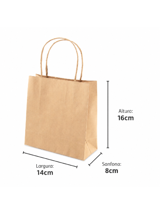 Sacola Papel Kraft Mini 16X14X8Cm Nafi - Pacote C/10 Un