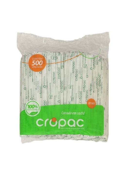 Canudo Sache Biodegradavel 20Cm X 5Mm Cropac Cb-503 - Pacote C/500 Un