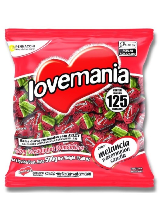 Bala Love Mania Melancia 500Gr Pennacchi - Pacote