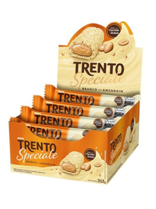 Trento Wafer Speciale Chocolate Branco C/Amendoim 12X26Gr 312Gr Peccin - Display C/12 Un