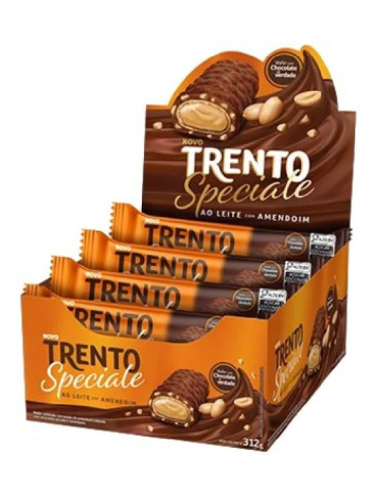 Trento Wafer Speciale Chocolate Ao Leite C/Amendoim 12X26Gr 312Gr Peccin - Display C/12 Un