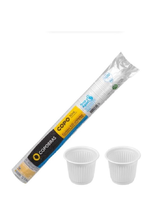 Copo Plastico Descartavel Branco 50Ml Pp Copobras - Pacote C/100 Un