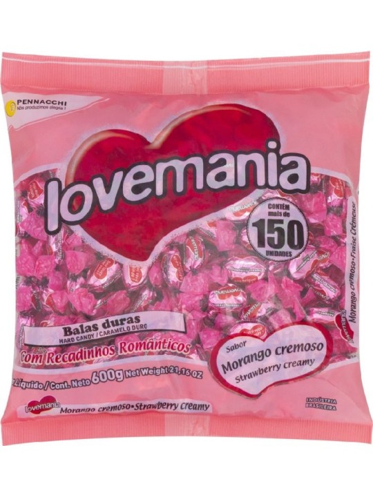 Bala Love Mania Morango Cremoso 584Gr