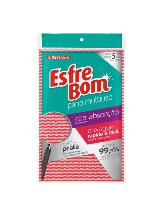 Pano Multiuso Vermelho 33X55 C/5 Panos Bettanin - Pacote C/5