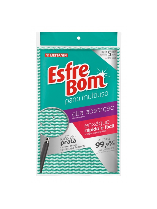 Pano Multiuso Verde 33X55 C/5 Panos Bettanin - Pacote C/5