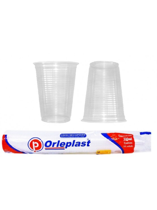 Copo Plastico Transparente 300Ml C/100 Abnt Orleplast - Pacote C/100 Un
