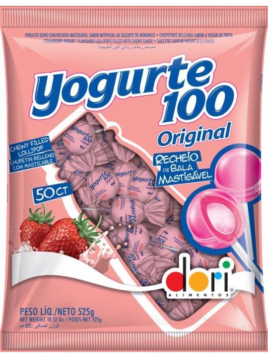 Pirulito Yogurte Morango Recheado 525Gr Dori - Pacote
