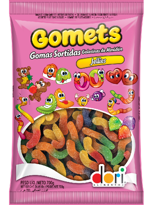 Bala Gomets Minhocas Frutas 700Gr Dori - Pacote