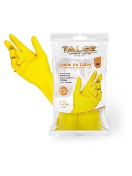 Luva Limpeza Amarela Latex P Par Antiderrapante - Pacote