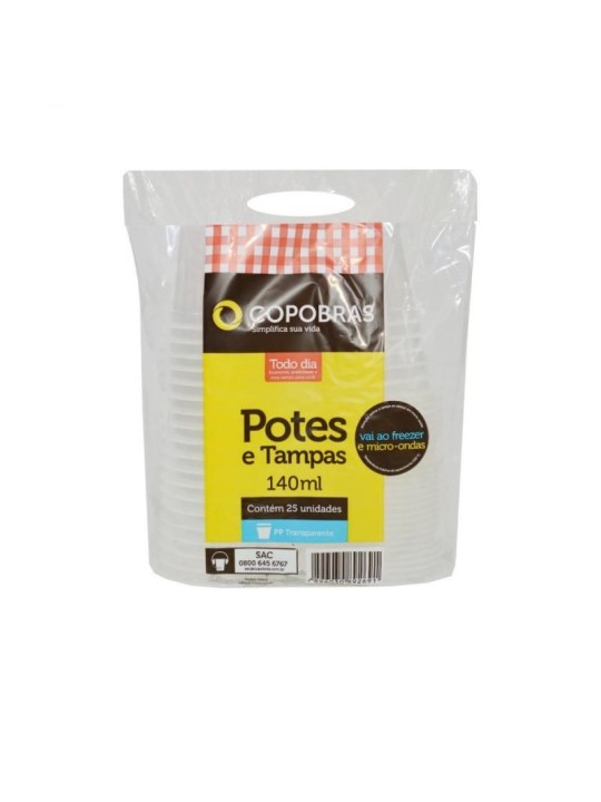 Pote Plast Redondo 140Ml Pp Kit C/Tampa Copobras - Pacote C/25 Un