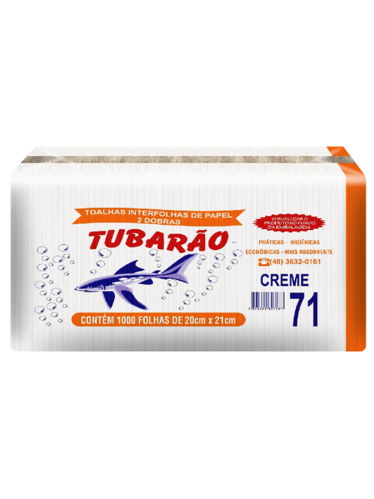 Papel Toalha Creme 20X21 2 Dobras C/1000 Folhas Tubarao - Pacote