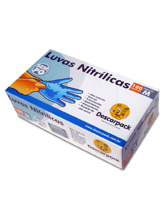 Luva Nitrilica M S/Po Azul Descarpack - Caixa C/100