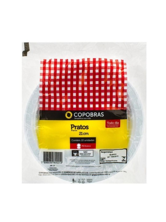 Prato Plast Branco Pr-21 P/ Refeicao C/10 Un Copobras - Pacote C/10 Un