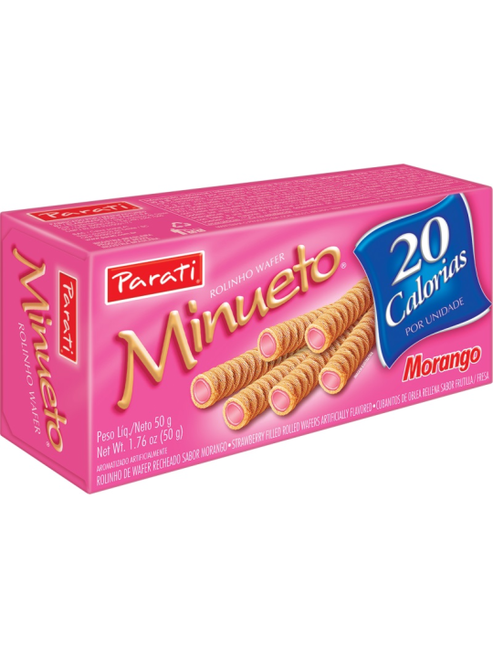 Wafer Rolinhos Minueto Morango 24X50Gr