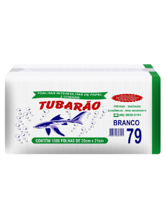 Papel Toalha Branco 20X21 2 Dobras C/1000 Folhas Tubarao - Pacote
