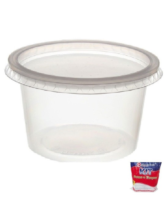 Pote Plast Redondo 750Ml Pp Kit C/Tampa Freezer E Micro Orleplast - Pacote C/25 Un