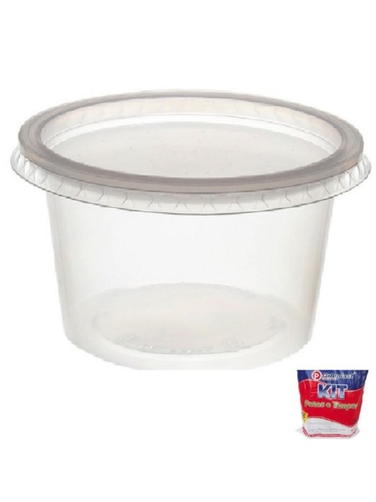 Pote Plast Redondo 1000Ml Pp Kit C/Tampa Freezer E Micro - Pacote C/25 Un