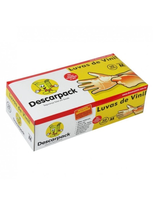 Luva Vinil M C/Po 100Un Descarpack - Caixa C/100