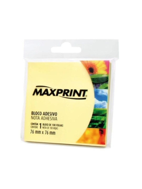 Bloco Adesivo M Amarelo 76Mmx76Mm Maxprint - Pacote