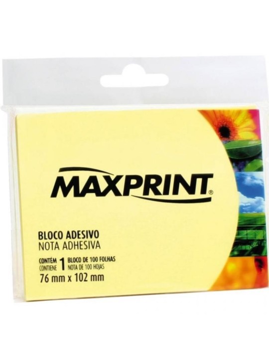 Bloco Adesivo G Amarelo 76Mmx102Mm Maxprint - Pacote