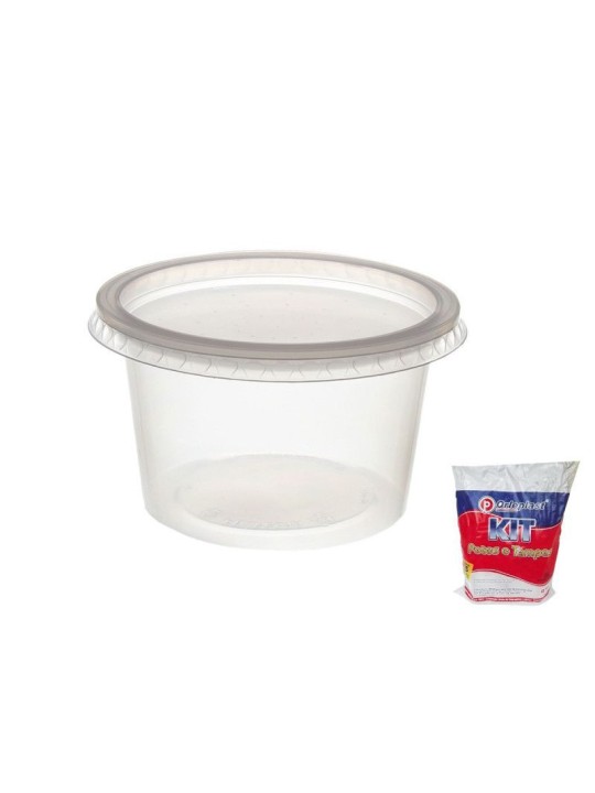 Pote Plast Redondo 145Ml Pp Kit C/Tampa Freezer E Micro