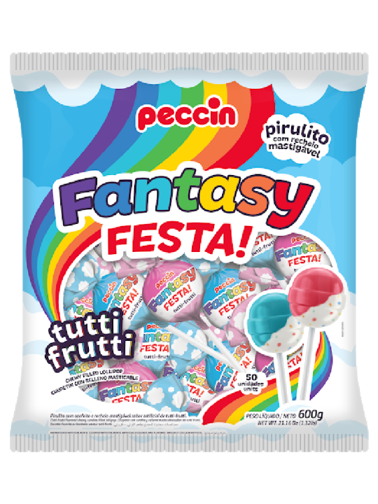 Pirulito Fantasy Festa Tutti Frutti 600Gr Peccin - Pacote