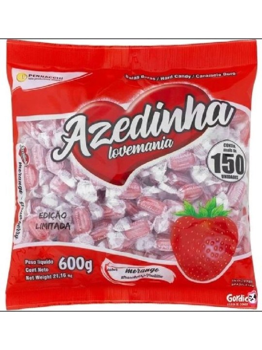 Bala Love Mania Azedinha Morango 600Gr