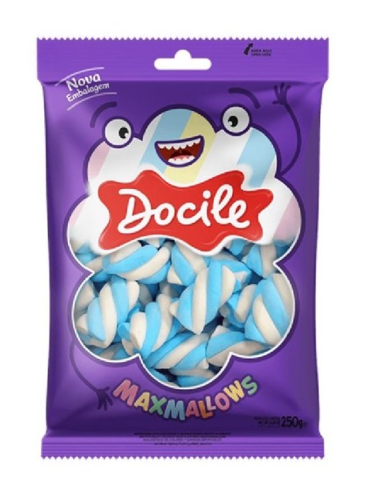 Marshmallows Twist Azul/Branco Baunilha 250Gr Docile - Pacote