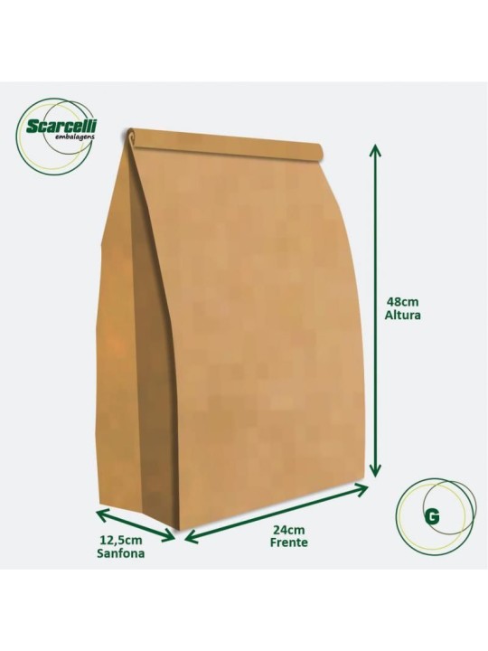 Saco De Papel Kraft G Delivery Gourmet 24X48X12,5Cm 80Gr Nafi - Pacote C/100 Un