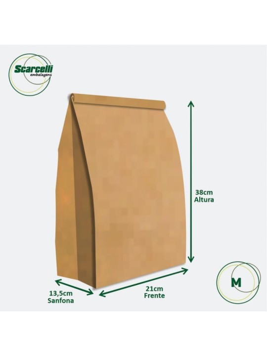 Saco De Papel Kraft M Delivery Gourmet 21X38X13,5Cm 70Gr Nafi - Pacote C/100 Un