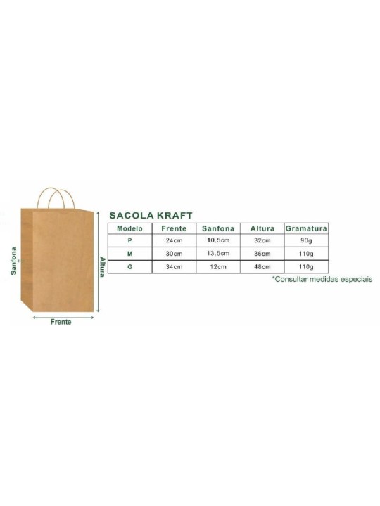 Sacola De Papel Kraft M 30X36X13,5 110 Gr Nafi - Pacote C/10 Un