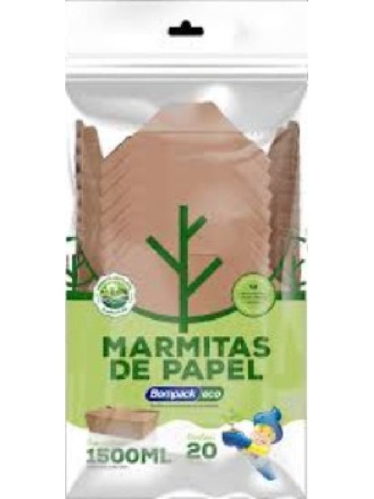 Marmitex De Papel Eco 1500Ml C/20 Un Bompack - Pacote C/20 Unidades