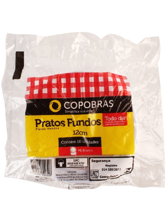 Prato Plast Branco Prf-12 Fundo 120Mm Copobras - Pacote C/10 Un