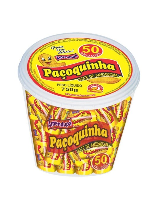 Paçoca Rolha Embalada 750Gr 50X15Gr Amendupa - Pote C/50Un