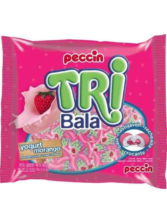 Bala Tribala Yogurt Morango 500G Peccin - Pacote