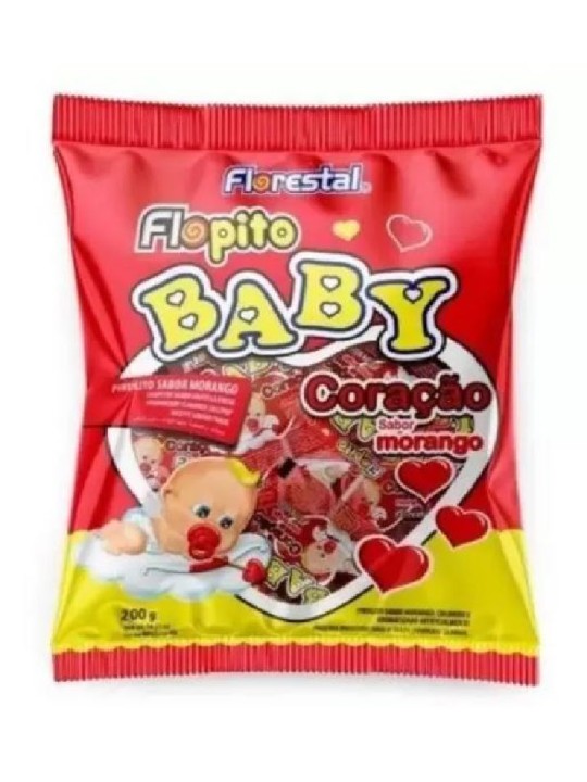 Pirulito Flopito Baby Coração Morango 200Gr C/50 Un Florestal - Pacote