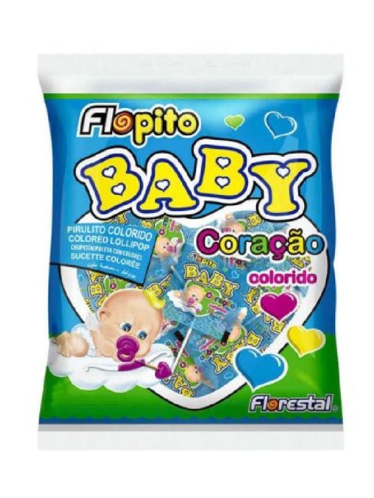 Pirulito Flopito Baby Coração Colorido 200Gr C/50 Un Florestal - Pacote