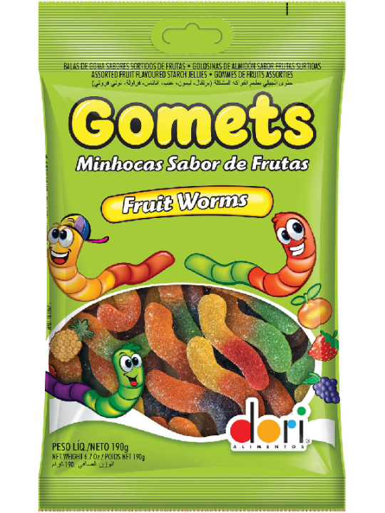 Bala Gomets Minhocas Frutas 150G Dori - Pacote