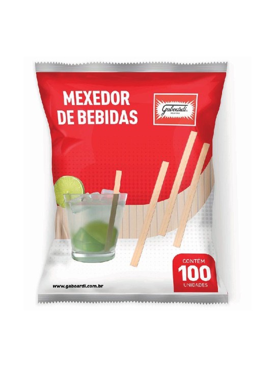 Mexedor De Drink Madeira C/100 Unidades Gaboardi - Pacote