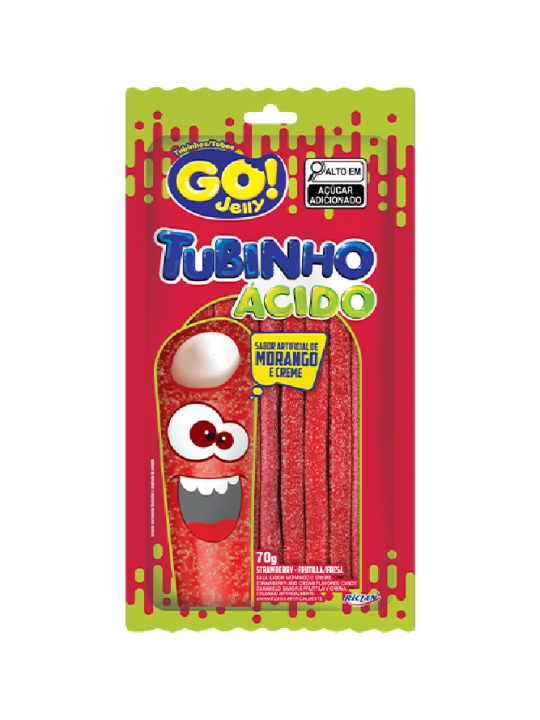 Bala Tubinho Go Jelly Morango Acido 70Gr Riclan - Pacote