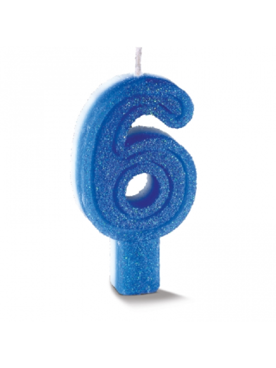 Vela Supernumeros C/Gliter N6 Azul Bompack - Unidade
