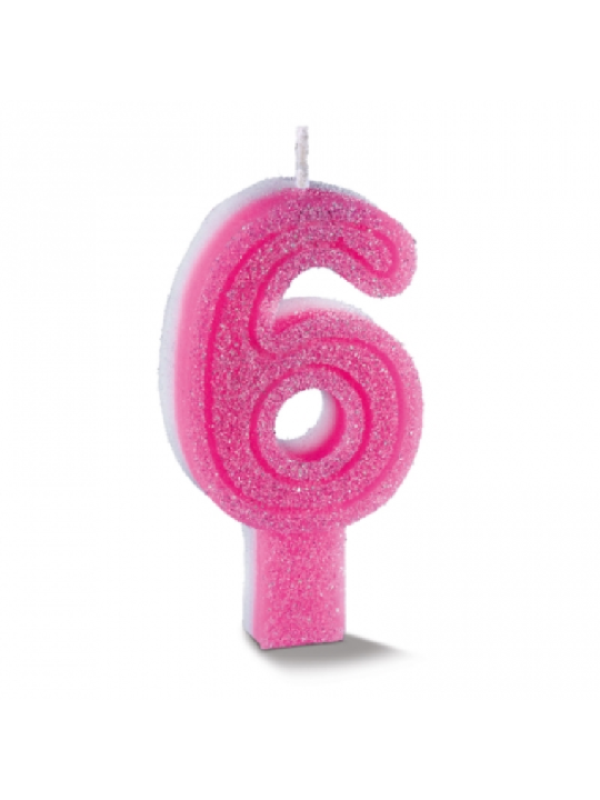 Vela Supernumeros C/Gliter N6 Rosa