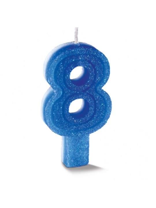 Vela Supernumeros C/Gliter N8 Azul Bompack - Unidade
