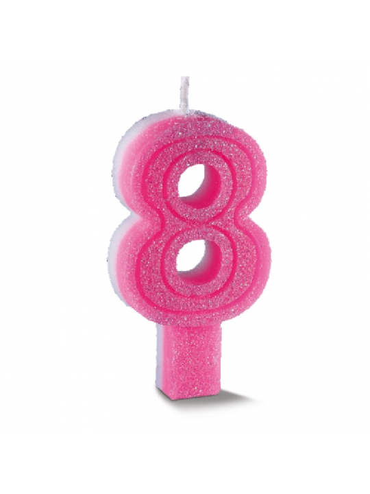 Vela Supernumeros C/Gliter N8 Rosa