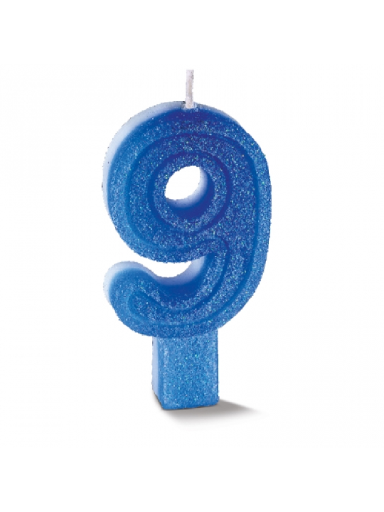 Vela Supernumeros C/Gliter N9 Azul Bompack - Unidade