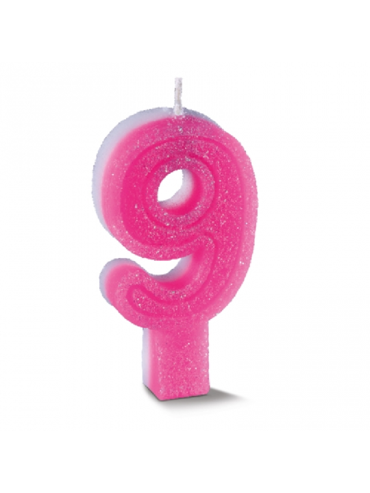 Vela Supernumeros C/Gliter N9 Rosa