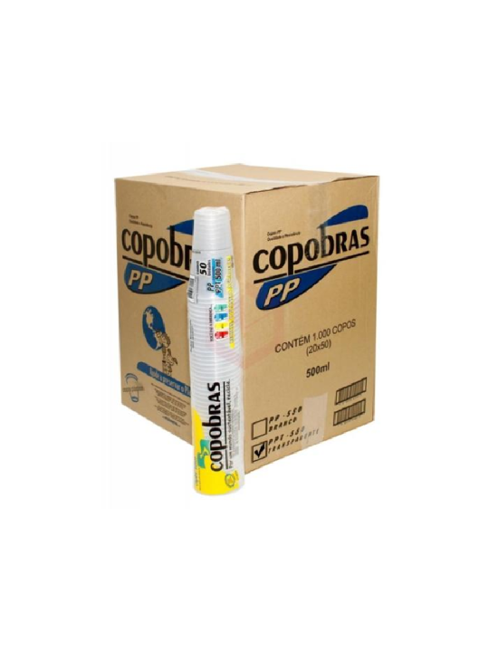 Copo Plastico Transparente 500Ml Pp Copobras - Pacote C/50 Un
