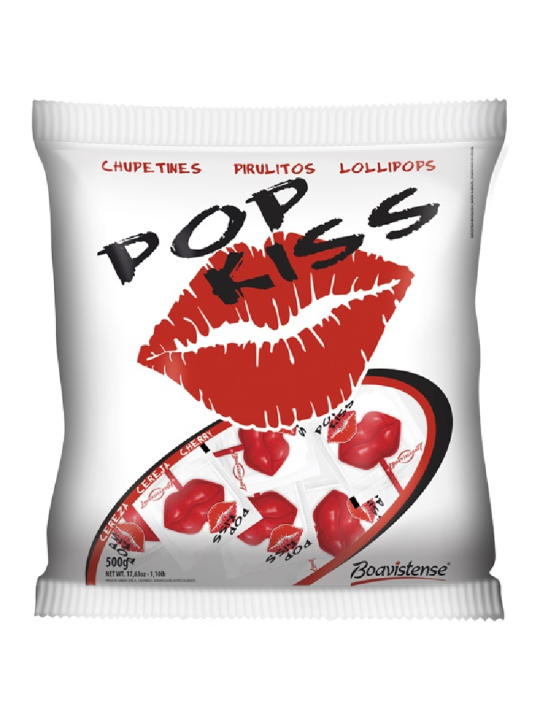 Pirulito Pop Kiss Boca Cereja 500Gr Boavistense - Pacote