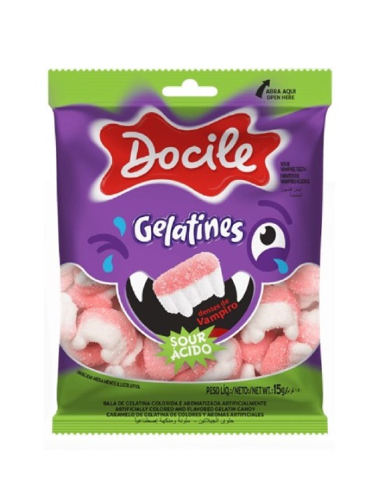 Gelatines Mini Dentes Vampiro Citricos 12X15Gr Docile - Display C/12