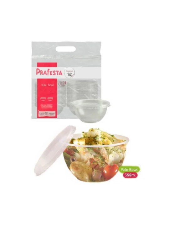 Pote Plast Bowl Cristal 500Ml Freez/Micro C/Sobretampa C/20 Und Prafesta - Pacote C/20 Un